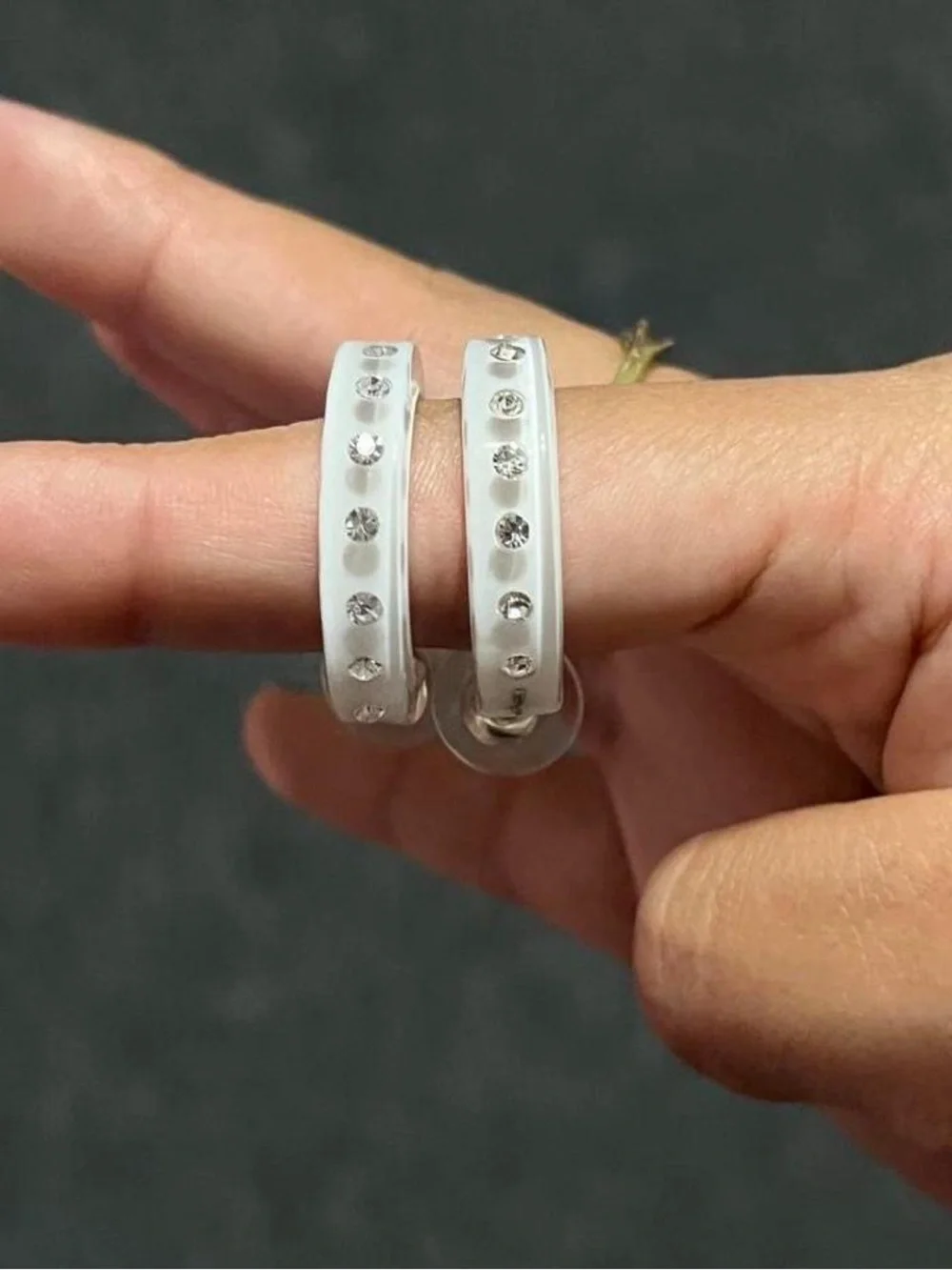 White Crystal-Studded Hoop Earrings by